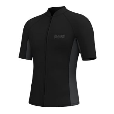 Imagem de GoldFin Camisa masculina de neoprene de manga curta, com zíper frontal de 2 mm, camisa de natação em água fria, mergulho, surfe, snorkeling, preta, 2GG