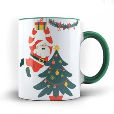 Imagem de Caneca xicara porcelana Papai Noel brincalhão Feliz Natal 25 (Verde)