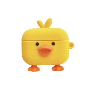 Imagem de QoKcoahn Capa fofa de desenho animado para AirPods 3 3ª geração, capa 3D Kawaii, silicone macio, pato amarelo, com chaveiro, engraçado, meninos, meninas e mulheres para AirPods 3