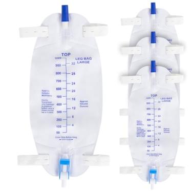 Imagem de Vive Bolsa de drenagem urinária de perna com capacidade de 1000 ml, tubo de 45,7 cm - 1 pacote de bolsa de urina médica para usuários de cateter e incontinência - Mecanismo de fácil acesso e válvula