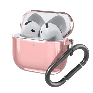Imagem de Capa para AirPods 4 Capa de silicone macia transparente antiqueda para homens e mulheres (pó transparente)