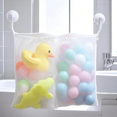 Imagem de Organizador de rede de armazenamento de brinquedos de banho, suporte de chuveiro de malha com ventosa e adesivo