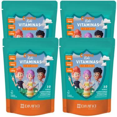 Imagem de COMBO 4 C-TRIPLE KIDS VITAMINAS C + D + ZINCO 30 GOMAS CADA TOTAL 120 GOMAS LARANJA – DIVINA-Unissex