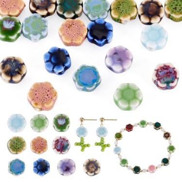 Imagem de Magibeads Kit de pulseiras de contas de porcelana extravagantes feitas à mão, 20 peças, contas de cerâmica esmaltadas brilhantes, espaçador fofo, berloques de contas de flores para fabricação de joias