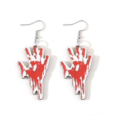 Imagem de Brincos femininos de Halloween para mulheres, estampa de mão manchada de sangue, brincos pendentes de gota, roupas de Halloween, acessórios de bijuteria de fantasia