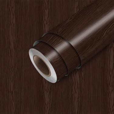 Imagem de HOMETITUTE Papel de parede de grão de madeira escura, descasque e cole com padrão de listras marrons, 39 x 44 cm, papel de contato autoadesivo removível para quarto, sala de estar, armários de cozinha