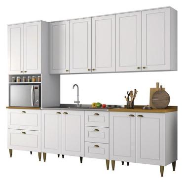 Imagem de Cozinha Completa 5 Peças Americana Branco Com Torre Quente E Tampo Nature - Móveis Henn Branco