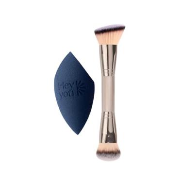 Imagem de Kit Pincel Duo Fiber Multifuncional + esponja blend tridimensional sem látex Hey You 2 peças