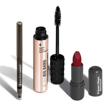 Imagem de Combo Make Básica: Máscara Big Bang 10g + Lápis Esfumador Pretô 200mg + Batom Vermelho 340 Cremoso Cremoso 3,8g