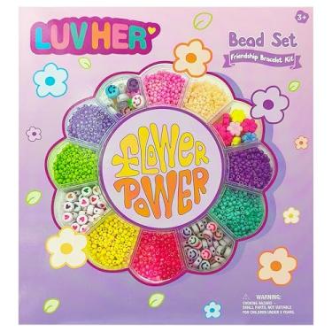 Imagem de LUV HER Kits de miçangas – Kit de fabricação de colar e kit de pulseira da amizade DIY para meninas – Inclui verborragia de 60 x 6 mm, contas de pérolas de 8 mm e mais – Kit de artesanato para