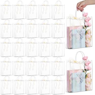 Imagem de WDSHCR 80 peças de sacolas de presente de plástico transparente com alças, sacolas de lembrancinhas de festa com fitas, sacolas reutilizáveis para casamento, chá de bebê, aniversário (transparente 25