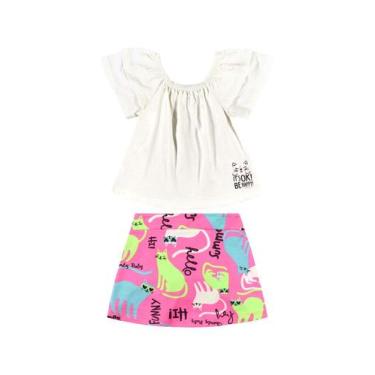 Imagem de Conjunto com Blusa e Saia de Gatinhos para Bebê Menina Quimby, Off, Wh