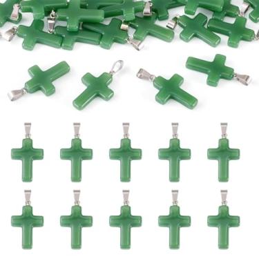Imagem de KISSITTY Pingentes pendentes de cristal de vidro verde com 201 pingentes de cruz com pingentes de aço inoxidável para fazer joias, faça você mesmo, colares de Páscoa, pulseiras, brincos, artesanato