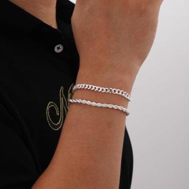 Imagem de Pulseiras masculinas premium de aço inoxidável banhado a prata corrente masculina punk joias presentes para homens acessórios, One Size, Metal, Sem Pedra Preciosa