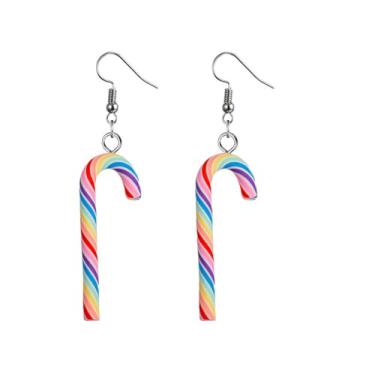 Imagem de Brincos de pingente de arco-íris colorido de pirulito para mulheres, doces ou travessuras, presentes de Natal, presentes de Natal, joias modernas, middle, Acrílico, Sem pedra preciosa