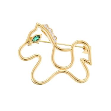 Imagem de Kokoma Broche de pônei fofo para mulheres, cristal de zircônia cúbica oco pequeno cavalo lapela distintivo corsage acessório delicado joia para vestido de pano