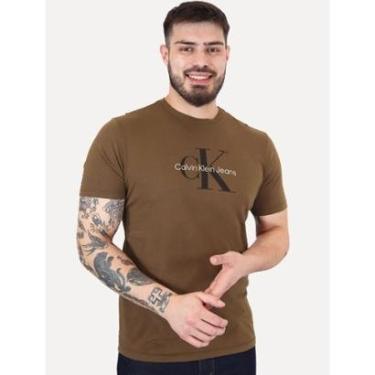 Imagem de Camiseta Calvin Klein Jeans Masculina New Re Issue Frontal Logo Marrom Escuro-Masculino