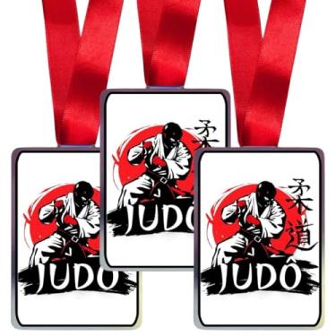 Imagem de Kit 15 Medalhas Para Judô Para Premiação Luta de Artes Marciais Campeão Com Fita Vermelha