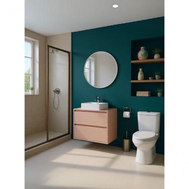 Imagem de Gabinete Para Banheiro Com Cuba E Espelho Redondo 60cm Mdf Rosa Dubai - On Móveis