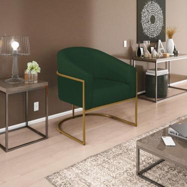 Imagem de Poltrona Decorativa Sala De Estar Recepção Luiza Base De Ferro Dourado Suede - Amarena Móveis Verde