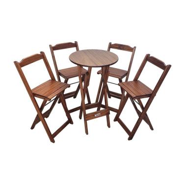 Imagem de Mesa Bistrô Dobrável De Madeira Redonda Com 4 Banquetas Imbuia - Cor: Marrom