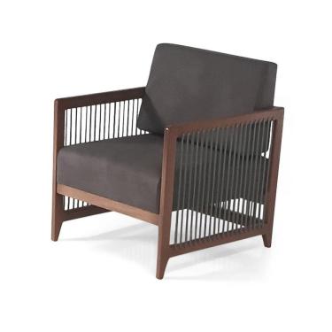 Imagem de Poltrona Com Braço Luck Algodão Marrom Madeira Cedro Corda Plana Poliéster Prata