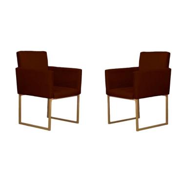 Imagem de Kit 02 Poltronas Decorativas Klara Base Dourada Em Suede Marrom