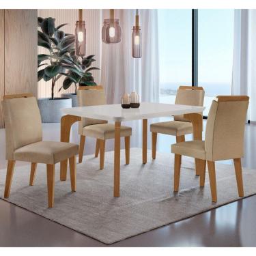 Imagem de Conjunto Mesa Liz 120cm Em Mdf 4 Cadeiras Athenas Moderna Turim / Off White / Imbuia