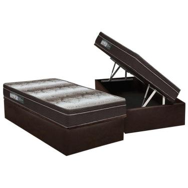 Imagem de Cama Box Baú Solteiro: Colchão Anatômico Ortobom Ortopédico Light + Base Crc Courano Brown(88x188)