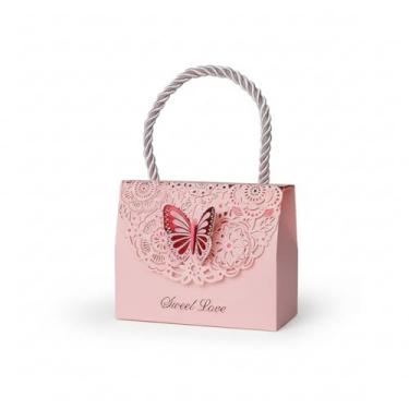 Imagem de Caixa de embalagem de presente com alça caixa de papel portátil recorte borboleta caixa de doces festa de chocolate criativa (M, rosa)