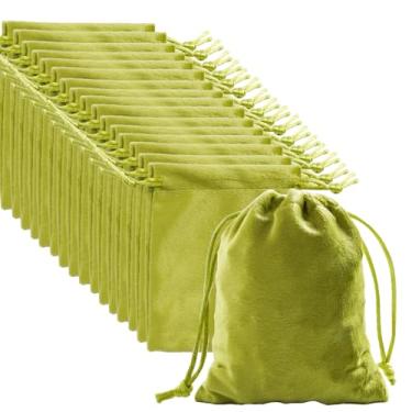 Imagem de Bairdish Bolsa de moedas de tecido de veludo verde, 16 peças, sacos pequenos de presente com cordão de 9,9 cm x 12 cm para cristais de doces, armazenamento de joias, artesanato, artigos de festa