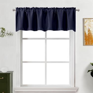 Imagem de Lecloud Saia azul marinho para janelas de 40 cm de comprimento, saia de cortina escurecimento de ambiente, tratamentos de janela sólida com bolso para varão para banheiro, quarto, armário, cozinha