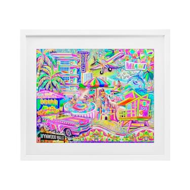 Imagem de Stupell Industries Miami Fun Collage Impressão emoldurada preta sob vidro, design por Jess Stempel, 43 x 53 cm