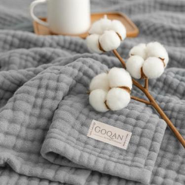 Imagem de Goqan Cobertor de musselina King Size 90 x 108 – 100% algodão 4 camadas Boho musselina cobertor para adultos, leve, macio, respirável para cama, sofá - cinza claro