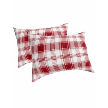 Imagem de Conjunto de 2 fronhas King xadrez branco vermelho, macio, respirável, degradê, quadriculado, com fecho de envelope, fronhas decorativas para cama, sofá, poltrona, 50 x 91 cm