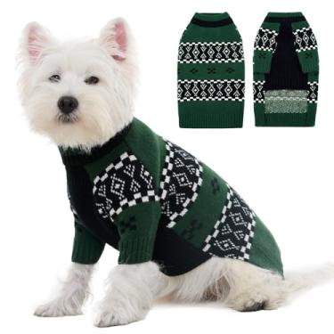 Imagem de ROZKITCH Suéteres de tricô para cães pequenos, suéter grosso de outono para clima frio, suéter de Natal Fair Isle para férias diárias de ação de graças Shih-tzu maltês bichon frise verde M