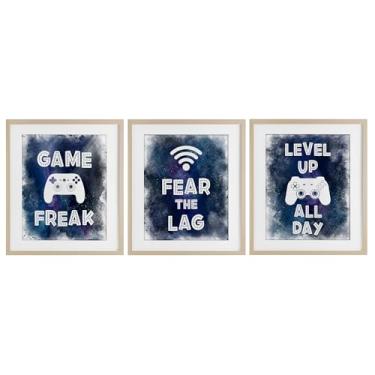 Imagem de Stupell Industries Gamer Quotes with Splash 3 Peças Impressão Emoldurada Bétula Conjunto de Vidro Design por Marcus Prime, 16 x 13