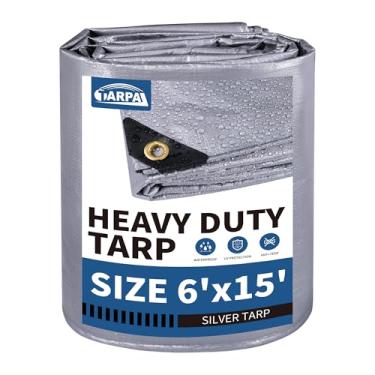 Imagem de TARPAL Lona 15 x 38 cm, lona resistente 14 mil prata refletiva à prova d'água com ilhós e bordas reforçadas, proteção UV, resistente a rasgos para lenha, trailer, barco, telhado, carro, acampamento