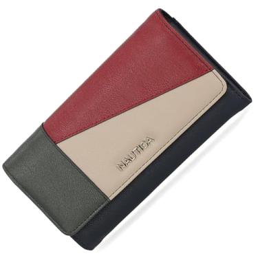 Imagem de Nautica Money Manager Carteira feminina fina e pequena RFID – Porta-cartão de crédito com porta-moedas e carteira com zíper, organizador de embreagem feminino, Colorblock, One Size