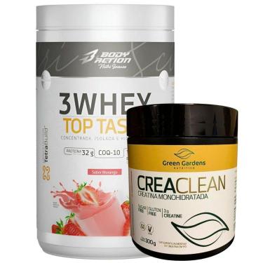 Imagem de Kit Whey Protein 3w + Creatina Monohidratada 300g Combo Sabor Morango