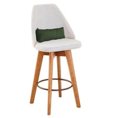 Imagem de Banqueta Alta Maya Giratória Com Encosto Linho Bege Claro e Almofada Suede Verde Musgo - Aurora Line