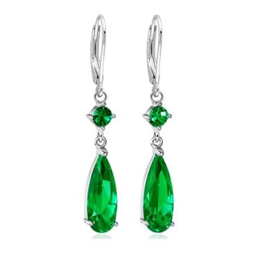 Imagem de Brincos femininos com pingente de gota de zircônia cúbica estilo Leverback moderno banhado a ouro branco 14 K joia hipoalergênica (com caixa de presente), Medium, Zircônia cúbica Metal, Zircônia