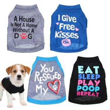 Imagem de 4 peças roupas chihuahua roupas para cães pequenos, primavera verão yorkie xícara de chá pano de cachorro menino Yorkie, camisetas fofas para cachorros, camisetas para cães (XP)