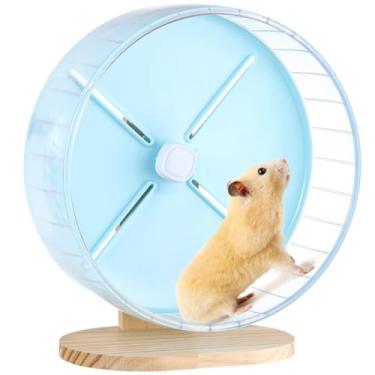 Imagem de Roda de hamster transparente de 26 cm com rolamentos silenciosos e base de madeira, giratório de altura ajustável para chinchilas e gerbos
