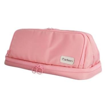 Imagem de Cacheri Bolsa de higiene de viagem tudo em um, bolsa de maquiagem com compartimento de joias e bolso resistente ao calor para ferramentas de cabelo, Rosa claro, Resistente a ferramentas quentes