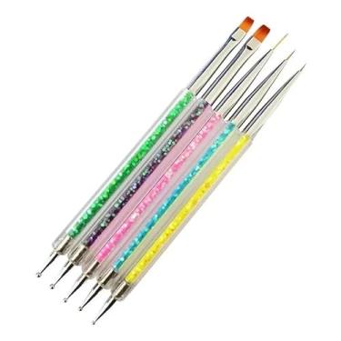 Imagem de Kit com 5 Pincéis e Boleadores Unhas para Decoração Nail Art Desenho, Manicure Pedicure