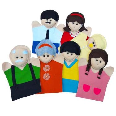 Imagem de Kit Fantoche Família Terapeutica Branca 7 Peças Feltro - Brinque E Lei
