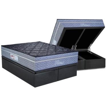 Imagem de Cama Box Baú Queen: Colchão Molas Ensacadas Paropas Petrus Grafite + Base Crc Suede Gra...
