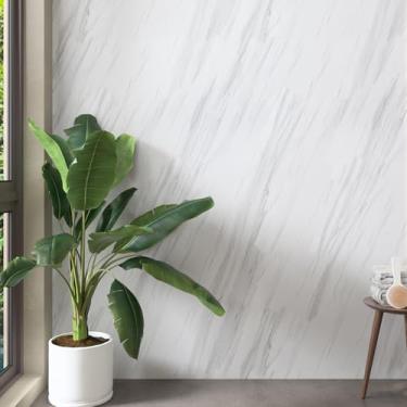 Imagem de Stickyart Papel de contato grande de mármore branco fosco 91,4 x 406,4 cm, à prova d'água, papel de contato de granito espesso para bancadas, envoltório de vinil branco cinza decorativo removível para