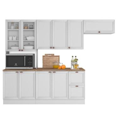 Imagem de Cozinha Modulada Unna 4 Peças Com Paneleiro Duplo Cristaleira Branco - Poliman Móveis Branco